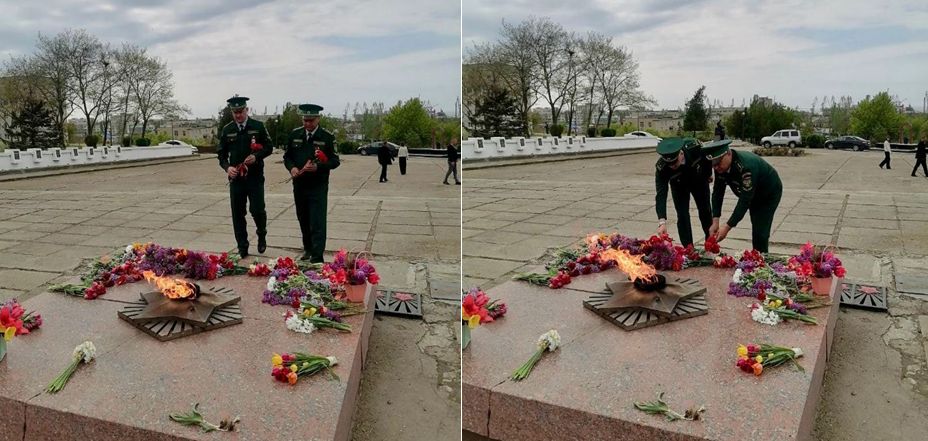 В Бердянске сотрудники Черноморо-Азовского морского управления Росприроднадзора возложили цветы к мемориальному комплексу советским воинам «Вечный огонь»