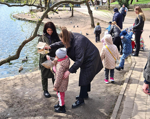 В Краснодаре сотрудники Росприроднадзора с детьми сделали кормушки для птиц и развесили их в парке